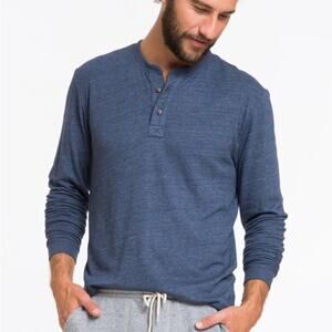 Marine Layer Double Knit Navy Blue Henley Long Sleeve Top Size Large